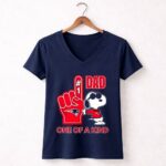 Happy Snoopy New England Patriot 1 DAD One Of A Kind 5 Womens V Neck.jpg