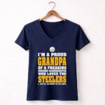 Im20A20Proud20Grandpa20Of20A20Freaking20Awesome20Granddaughter20Who20Loves20The20Steelers 5 Womens V Neck 1.jpg