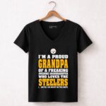 Im20A20Proud20Grandpa20Of20A20Freaking20Awesome20Granddaughter20Who20Loves20The20Steelers 7 Womens V Neck 1.jpg